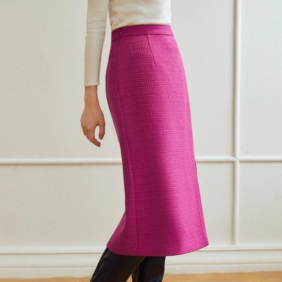 RED VIOLET CHIC WOMENS VISCOSE TWEED MIDI SKIRT - Picture 3 of 5